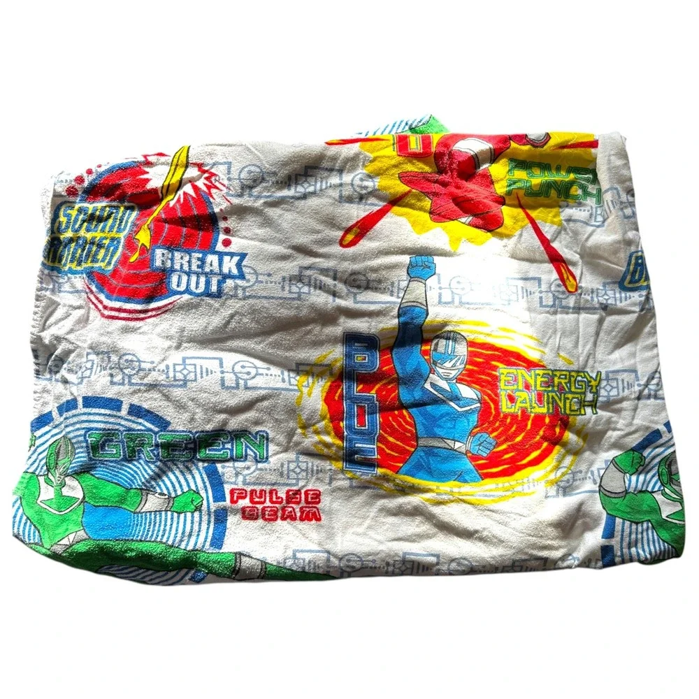 VTG 2001 Power Rangers Twin Fitted Sheet Flannel‎ Green Blue Red Boys Man Cave